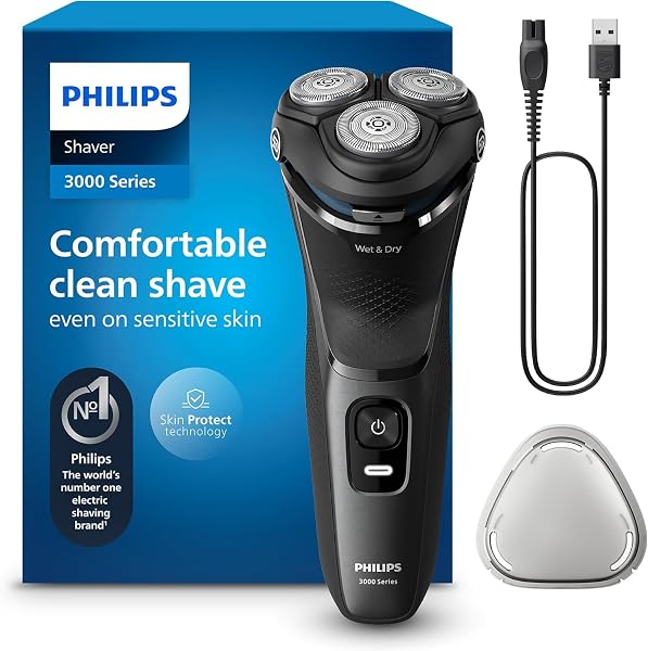Philips Barbeador Elétrico Masculino Série 3000 Recarregável Úmido/Seco, Aço Metálico Moderno